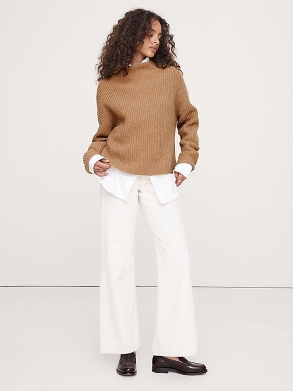 Banana Republic Oversized Wool Ribbed Mockneck Sweater (Camel, XXL)